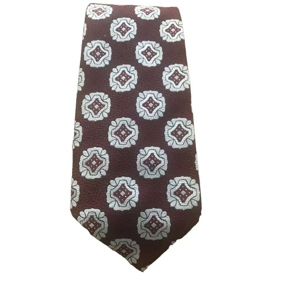 Vintage Maroon and White Printed Wide Tie, Towncraft Par Excellence, Penneys Tie
